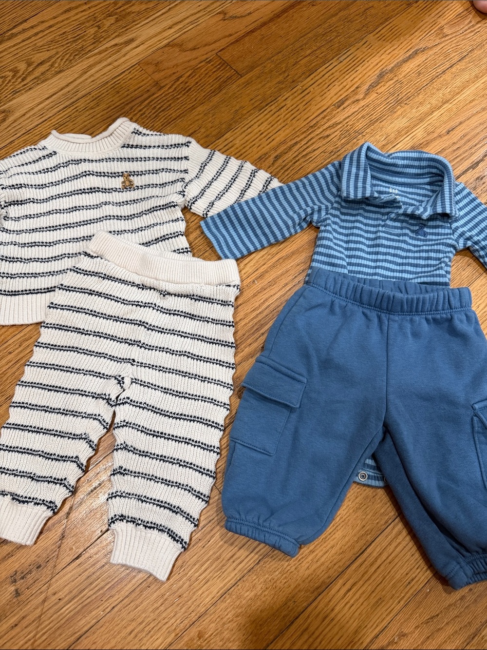 Baby Gap 0-3 lot Striped Knit Sweater Pants Set Blue Polo Top fall winter